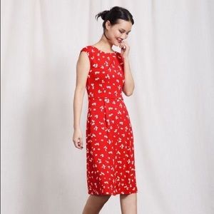 Boden Red and White Floral Cotton Dress - Size 8